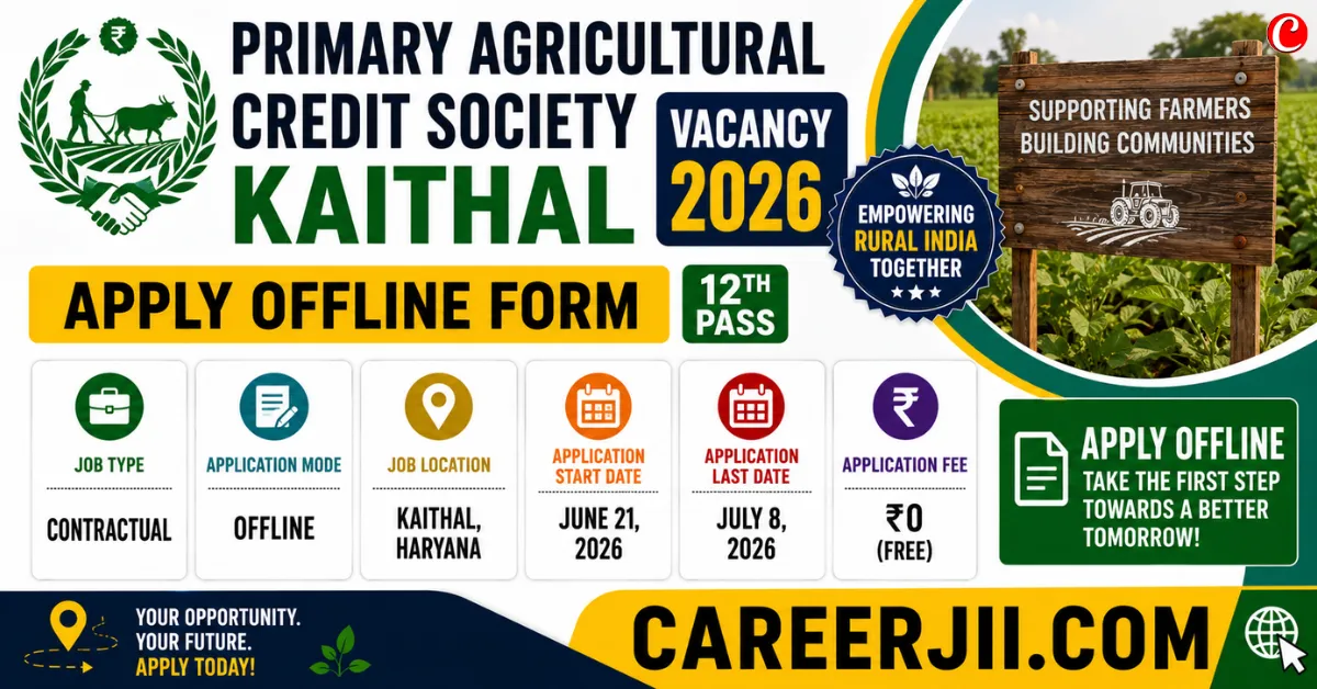 Primary Agricultural Credit Society Kaithal Vacancy 2026