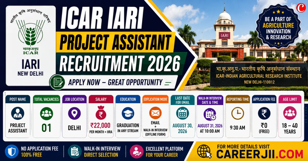 ICAR IARI Project Assistant Recruitment 2026