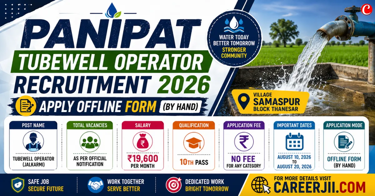 Panipat Tubewell Operator Vacancy 2026